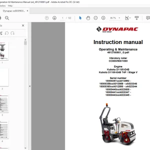 Dynapac Vibratory rollers CC800 900 1000 Operating & Maintenance Instruction Manual 4812160801 - PDF DOWNLOAD