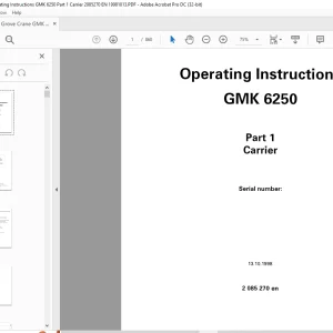 GROVE Crane GMK 6250 Operating Instructions Manual Part 1 Carrier 2085270 - PDF DOWNLOAD