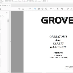 Grove TMS900E Carrier (Single ECM Engine) Operator's & Safety Handbook Manual - PDF DOWNLOAD