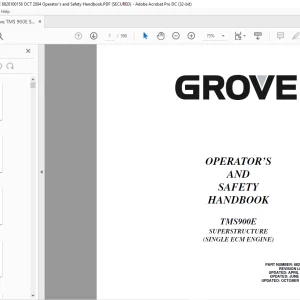 Grove TMS900E Superstructure (Single ECM Engine) Operator's & Safety Handbook Manual - PDF DOWNLOAD