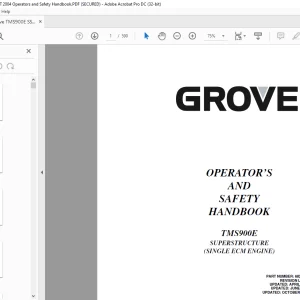 Grove TMS900E Superstructure (Single ECM Engine) Operator's & Safety Handbook Manual - PDF DOWNLOAD