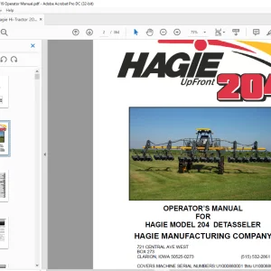 Hagie Hi-Tractor 204 Detasseler Operator's Manual 493401 - PDF DOWNLOAD