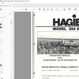 Hagie Hi-Tractor 204 SP DETASSELER Operator's Manual 493232 - PDF DOWNLOAD