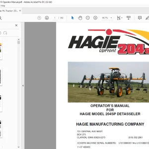 Hagie Hi-Tractor 204SP DETASSELER Operator's Manual 493403 - PDF DOWNLOAD