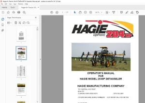 Hagie Hi-Tractor 204SP DETASSELER Operator's Manual 493435 - PDF DOWNLOAD