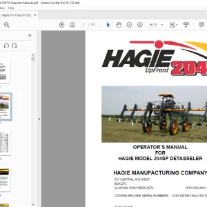 Hagie Hi-Tractor 204SP DETASSELER Operator's Manual 493435 - PDF DOWNLOAD