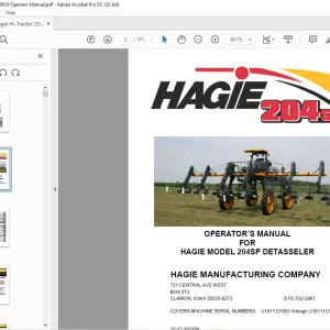 Hagie Hi-Tractor 204SP Detasseler Operator's Manual 493489 - PDF DOWNLOAD