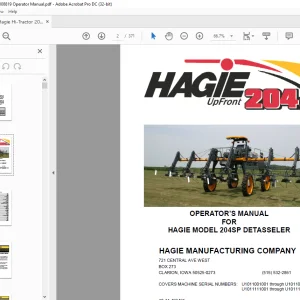 Hagie Hi-Tractor 204SP Detasseler Operator's Manual 493491 - PDF DOWNLOAD