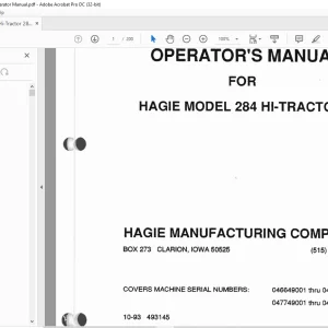 Hagie Hi-Tractor 284 Sprayer Operator's Manual 493145 - PDF DOWNLOAD