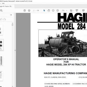Hagie Hi-Tractor 284 XP Sprayer Operator's Manual 493299 - PDF DOWNLOAD