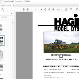 Hagie Hi-Tractor DTS 8 Sprayer Operator's Manual 493327 - PDF DOWNLOAD
