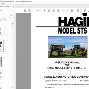 Hagie Hi-Tractor STS 10 Operator's Manual 493357 - PDF DOWNLOAD