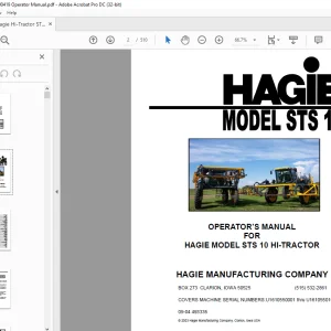 Hagie Hi-Tractor STS 10 Sprayer Operator's Manual 493335 - PDF DOWNLOAD