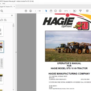 Hagie Hi-Tractor STS 10 Sprayer Operator's Manual 493411 - PDF DOWNLOAD