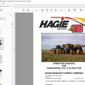 Hagie Hi-Tractor STS 10 Sprayer Operator's Manual 493443 - PDF DOWNLOAD