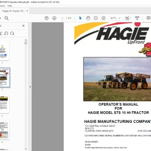 Hagie Hi-Tractor STS 10 Sprayer Operator's Manual 493467 - PDF DOWNLOAD