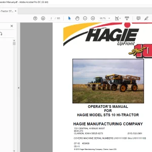 Hagie Hi-Tractor STS 10 Sprayer Operator's Manual 493499 - PDF DOWNLOAD