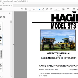 Hagie Hi-Tractor STS 12 Sprayer Operator's Manual 493339 - PDF DOWNLOAD