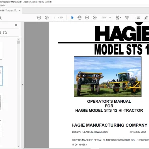 Hagie Hi-Tractor STS 12 Sprayer Operator's Manual 493363 - PDF DOWNLOAD