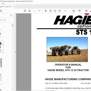 Hagie Hi-Tractor STS 12 Sprayer Operator's Manual 493391 - PDF DOWNLOAD