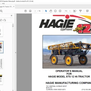 Hagie Hi-Tractor STS 12 Sprayer Operator's Manual 493417 - PDF DOWNLOAD