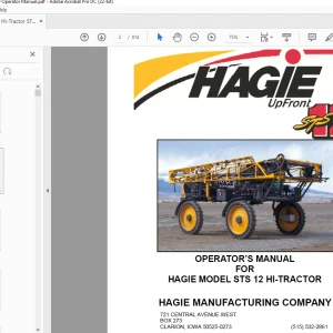 Hagie Hi-Tractor STS 12 Sprayer Operator's Manual 493473 - PDF DOWNLOAD