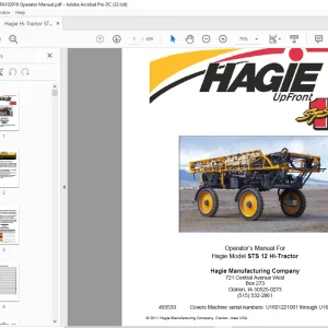 Hagie Hi-Tractor STS 12 Sprayer Operator's Manual 493533 - PDF DOWNLOAD