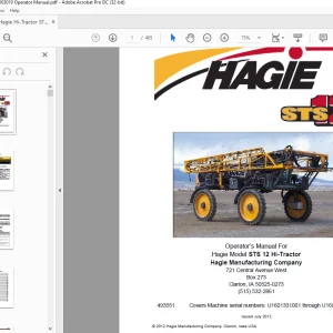 Hagie Hi-Tractor STS 12 Sprayer Operator's Manual 493551 - PDF DOWNLOAD