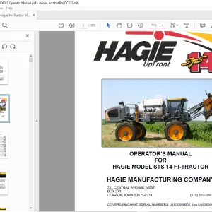 Hagie Hi-Tractor STS 14 Sprayer Operator's Manual 493453 - PDF DOWNLOAD
