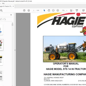 Hagie Hi-Tractor STS 14 Sprayer Operator's Manual 493477 - PDF DOWNLOAD