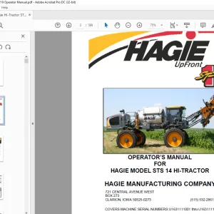 Hagie Hi-Tractor STS 14 Sprayer Operator's Manual 493509 - PDF DOWNLOAD