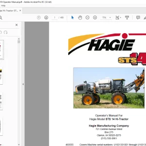 Hagie Hi-Tractor STS 14 Sprayer Operator's Manual 493555 - PDF DOWNLOAD