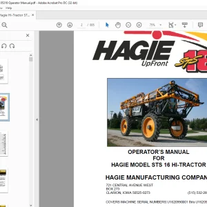 Hagie Hi-Tractor STS 16 Sprayer Operator's Manual 493457 - PDF DOWNLOAD