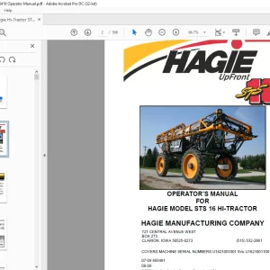 Hagie Hi-Tractor STS 16 Sprayer Operator's Manual 493481 - PDF DOWNLOAD
