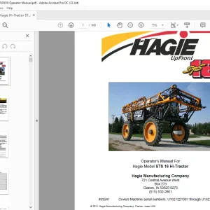 Hagie Hi-Tractor STS 16 Sprayer Operator's Manual 493541 - PDF DOWNLOAD