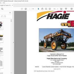Hagie Hi-Tractor STS 16 Sprayer Operator's Manual 493559 - PDF DOWNLOAD