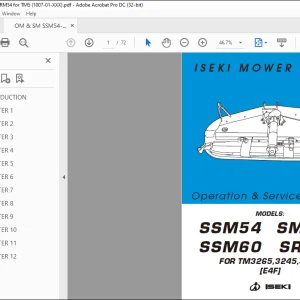 Iseki MOWER DECKS SSM54 SSM60 SMM54 SRM54 FOR TM3265,3245,3215 [E4F] Operation & Service Manual -  PDF DOWNLOAD