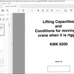 Krupp Crane KMK 6200 Lifting Capacities and Conditions for moving the crane when it is rigged -  PDF DOWNLOAD