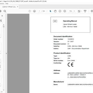 Liebherr 2Plus2  Wheel Loader L556-454 Operator's manual 16898 -  PDF DOWNLOAD