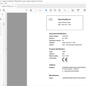 Liebherr 2Plus2 Wheel Loader L556-460 Operating Manual 11780 - PDF DOWNLOAD