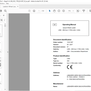 Liebherr 2Plus2 Wheel Loader L580 -460 (USA/CNA)Operating Manual 22780  - PDF DOWNLOAD