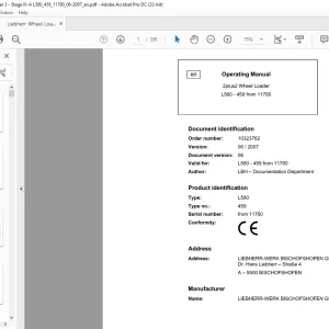 Liebherr 2Plus2  Wheel Loader L589-459 Operator's manual 11780 - PDF DOWNLOAD
