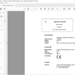 Liebherr 586 461 Wheel Loader Operator's Manual SN 38519 - PDF DOWNLOAD