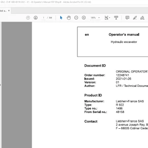Liebherr A 922 1486 Hydraulic Excavator Operator's Manual 48158 - PDF DOWNLOAD
