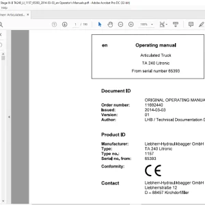 Liebherr Articulated TA 240 Litronic Operator's manual -  PDF DOWNLOAD