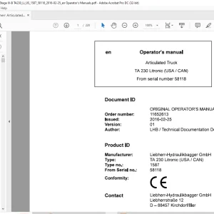Liebherr Articulated Truck TA 230 Litronic (USA CAN) Operator's manual - PDF DOWNLOAD