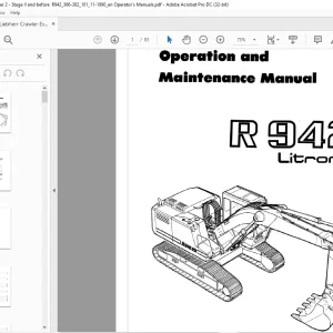 Liebherr Crawler Excavators R 942 Litronic Operation and Maintenance Manual  - PDF DOWNLOAD