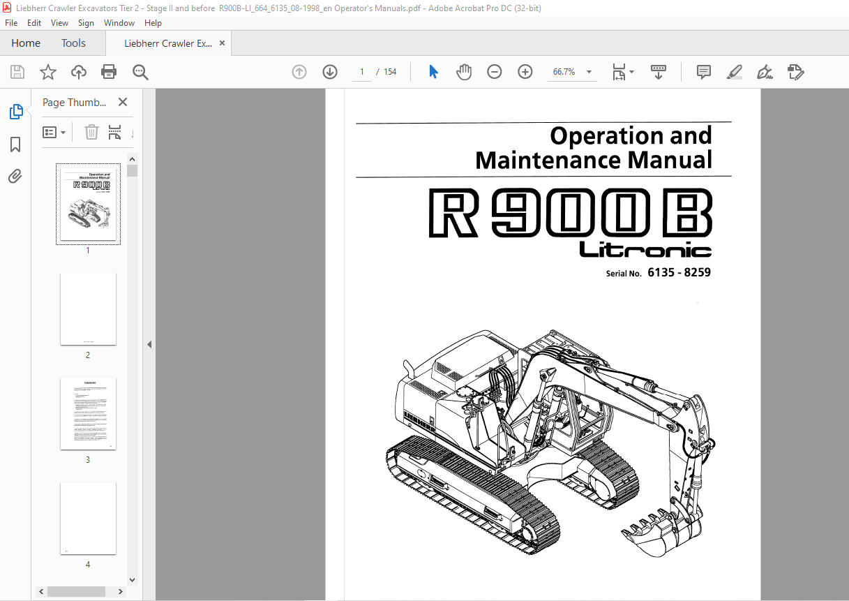 Liebherr Crawler Excavators R900B Litronic Operation And Maintenance ...
