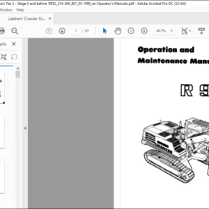 Liebherr Crawler Excavators R952  Operation and Maintenance Manual - PDF DOWNLOAD