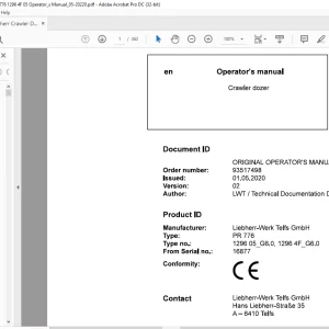 Liebherr Crawler PR 776 Operator's manual 16877 - PDF DOWNLOAD